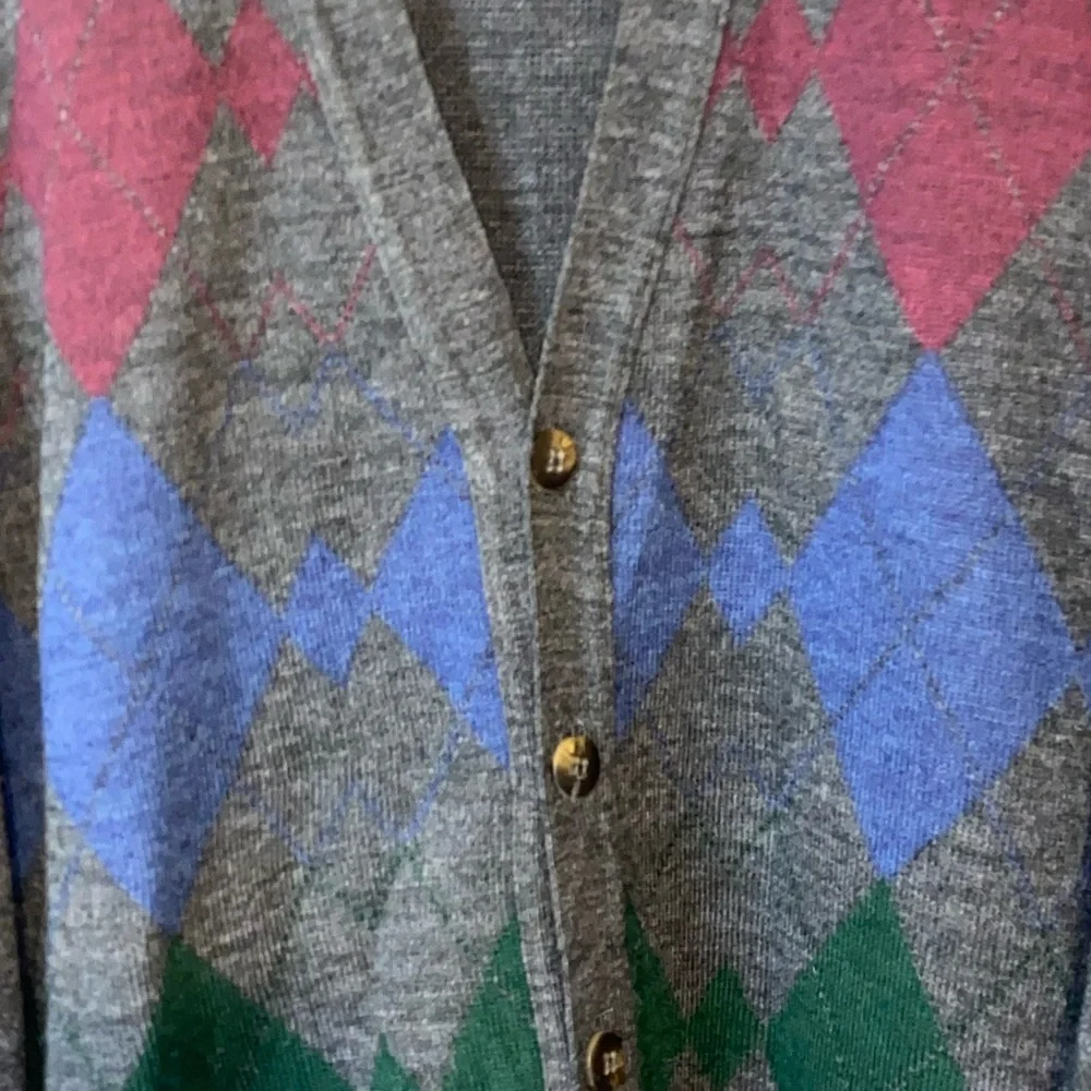 THE ITALIAN SWEATER CO MADE IN ITALY LONG-SLEEVE ARGYLE BUTTON-UP SWEATER-LARGE - Picture 9 of 9